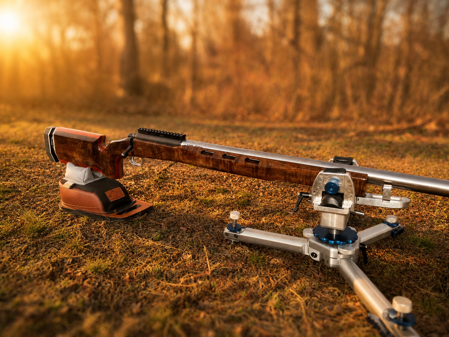 A custom GT Accuracy F-class rifle at golden hour